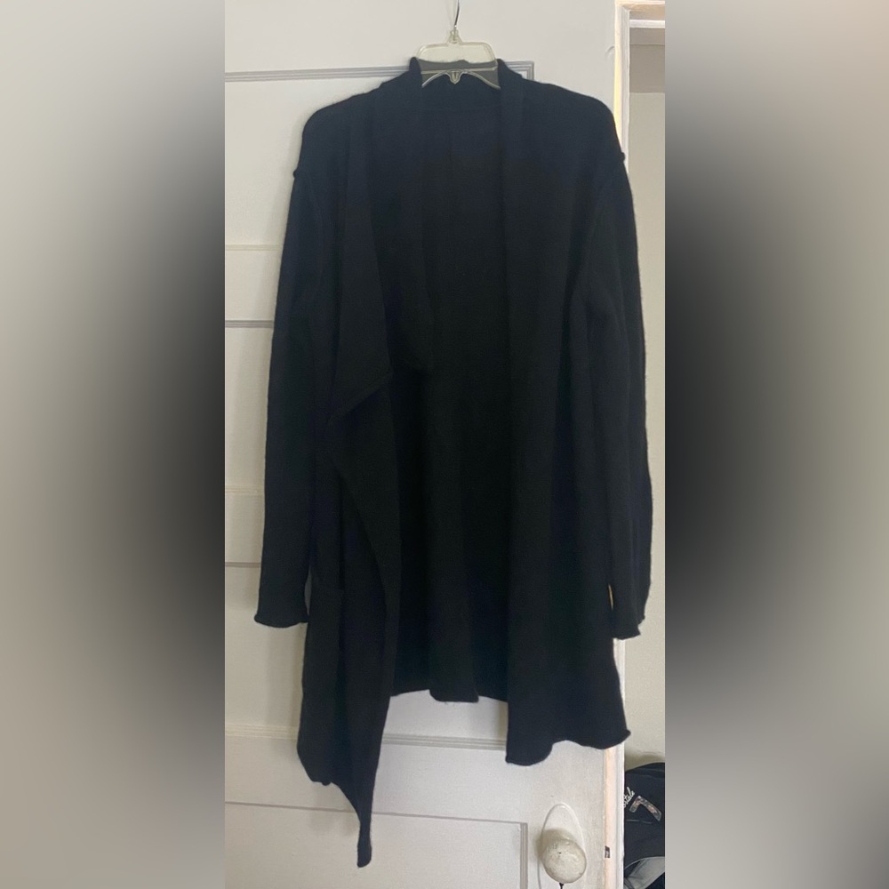 Long Black 100% Cashmere Cardigan Large Extra Large